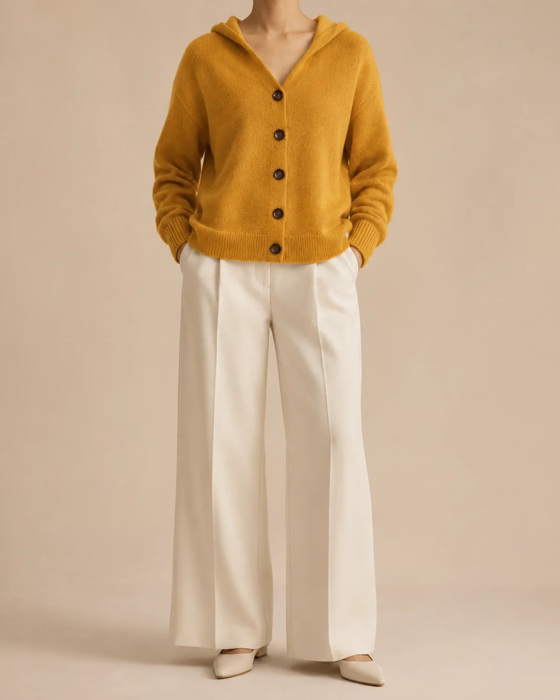 Hooded V-Neck Button Front Knit Cardigan