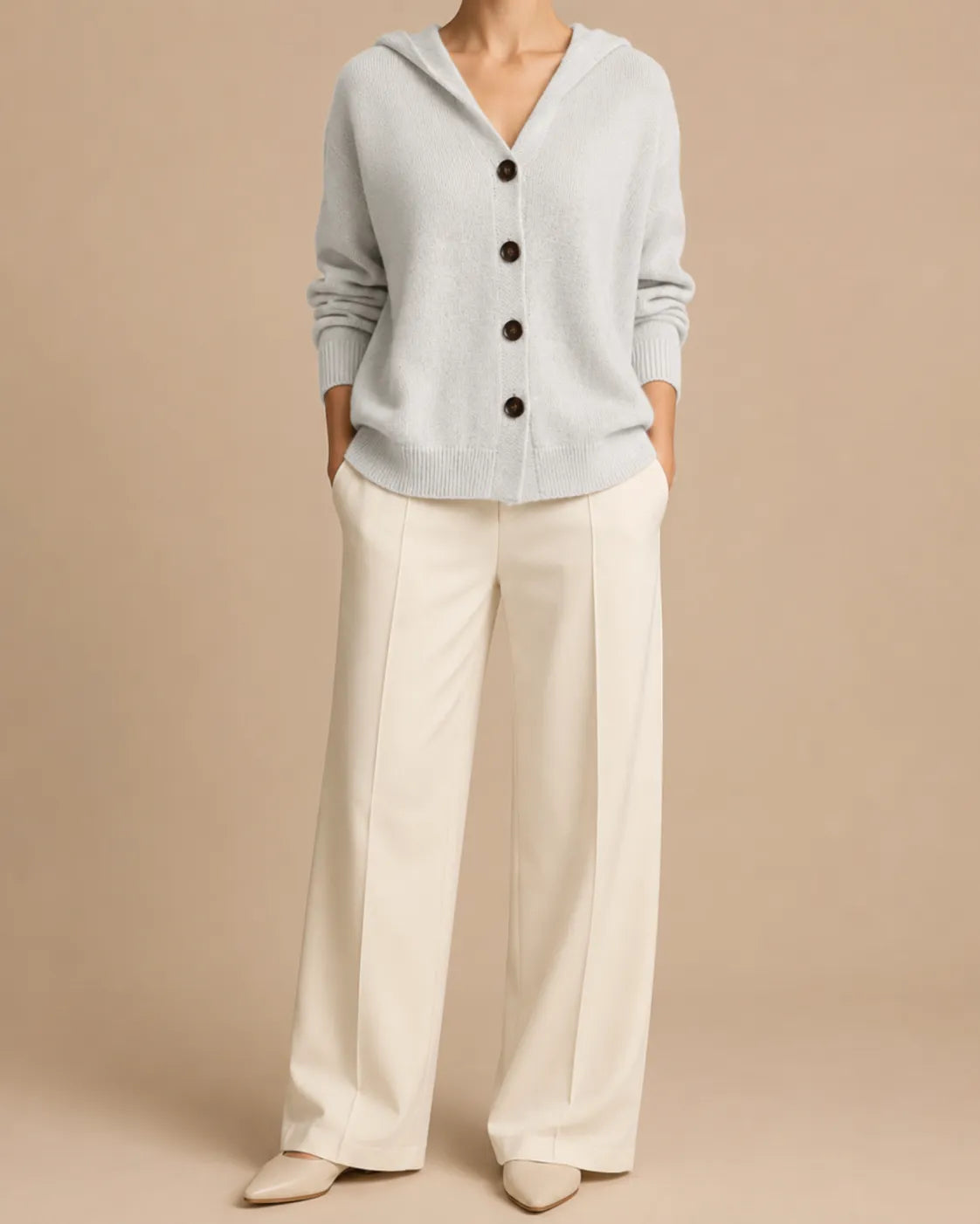 Hooded V-Neck Button Front Knit Cardigan