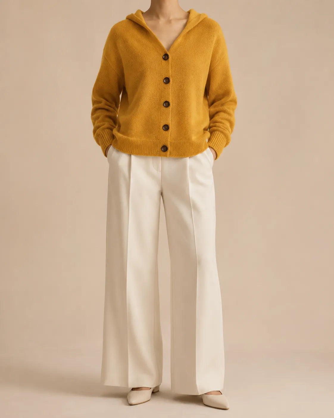 Hooded V-Neck Button Front Knit Cardigan