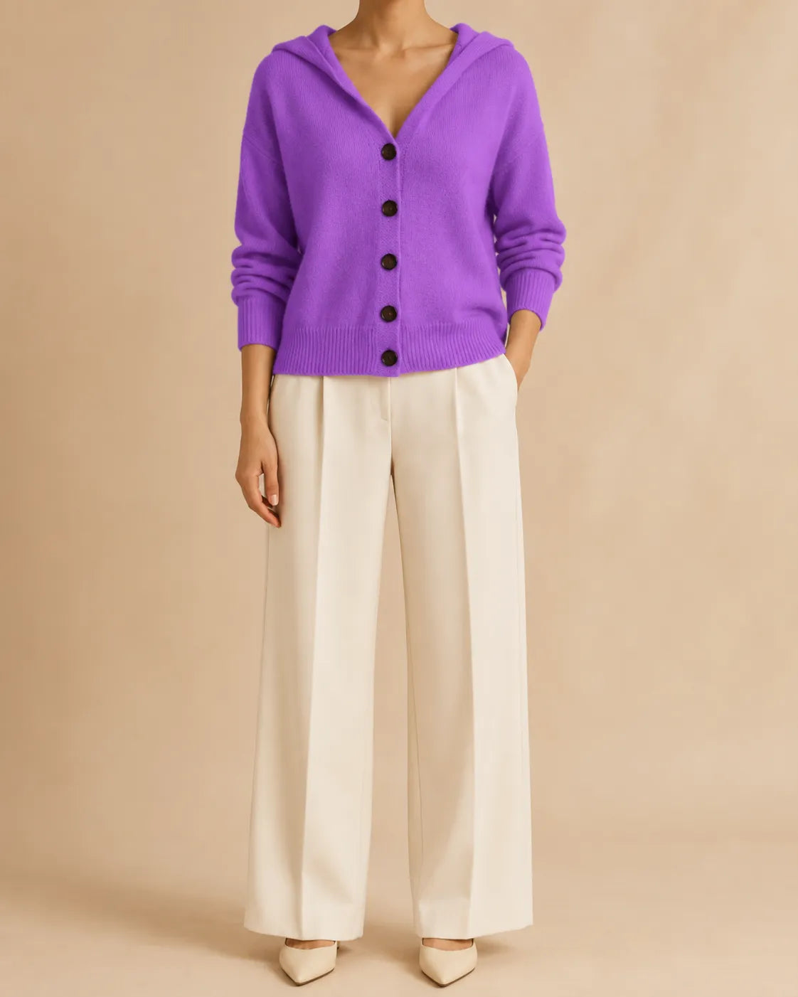 Hooded V-Neck Button Front Knit Cardigan