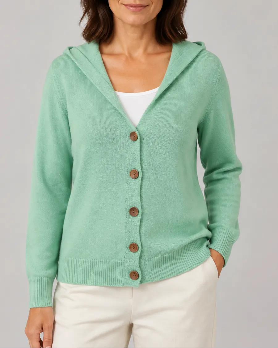 Hooded V-Neck Knit Cardigan with Button Front