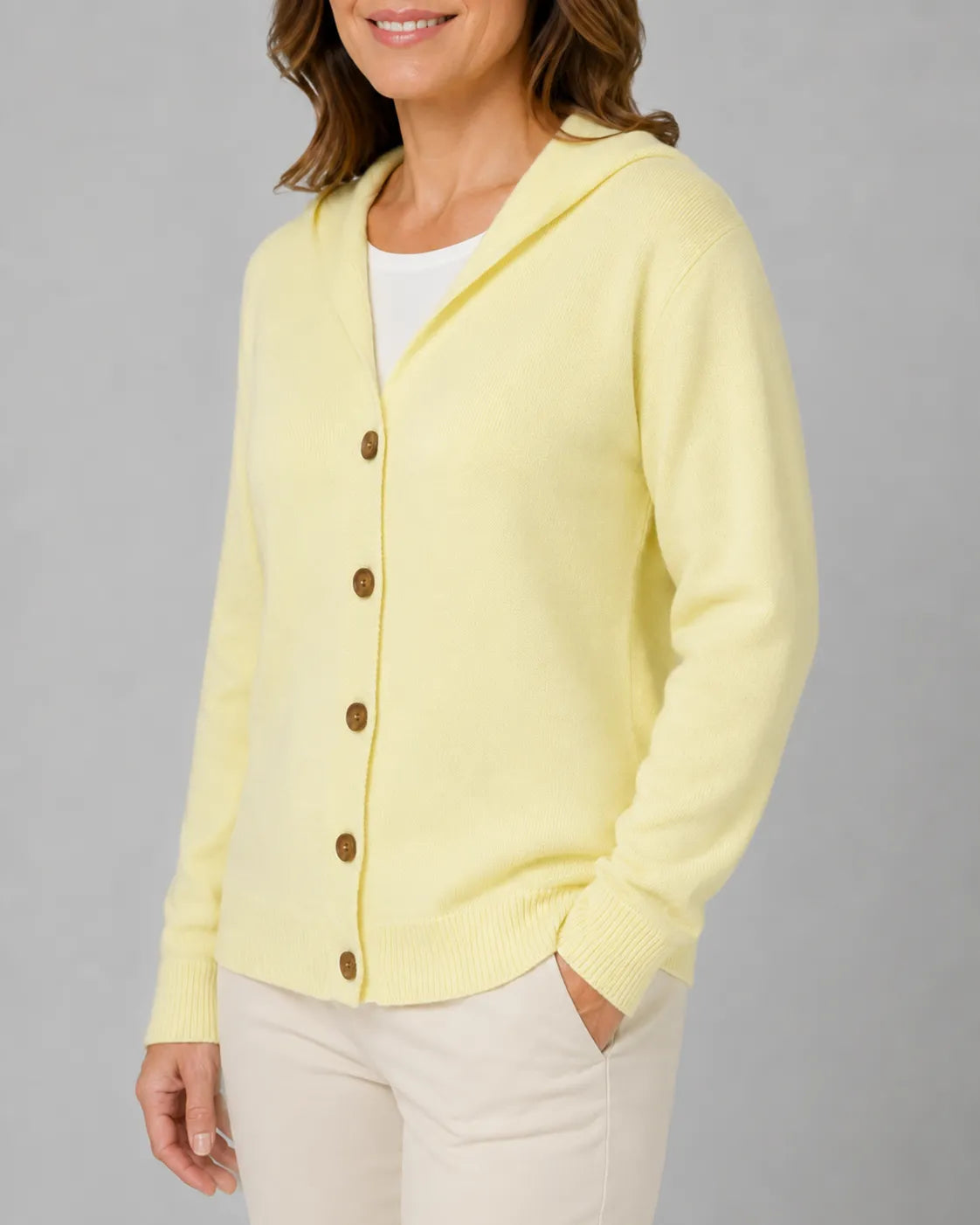 Hooded V-Neck Knit Cardigan with Button Front