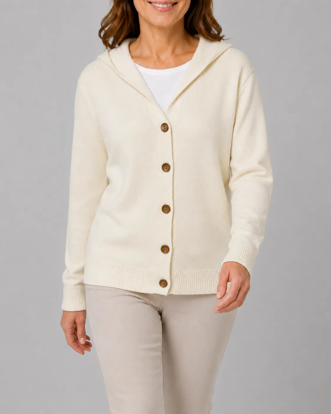 Hooded V-Neck Knit Cardigan with Button Front