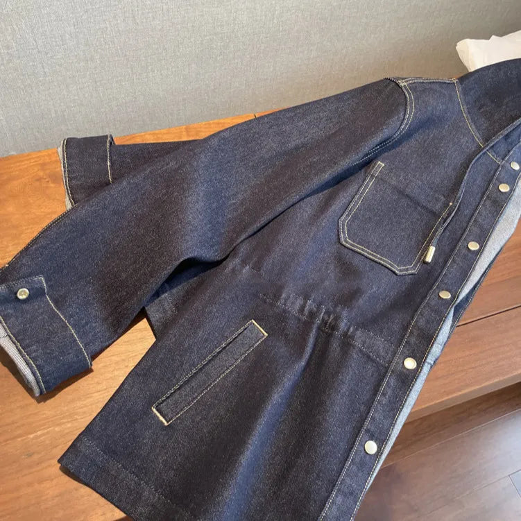 Indigo Drawstring Hooded Loose Denim Jacket Casual | Novaria Collection