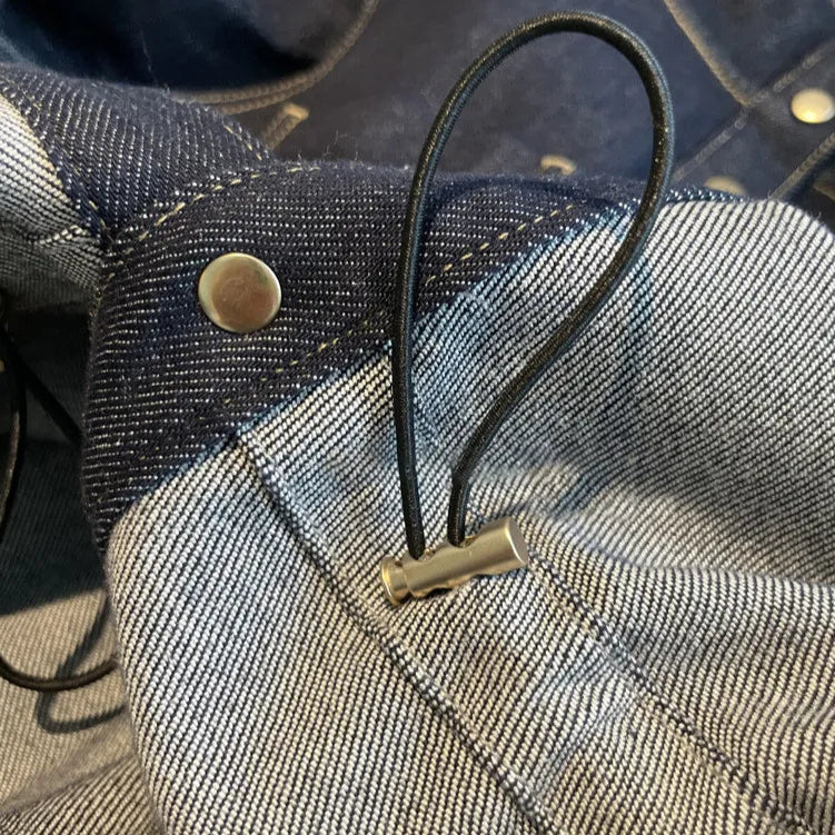 Indigo Drawstring Hooded Loose Denim Jacket Casual | Novaria Collection