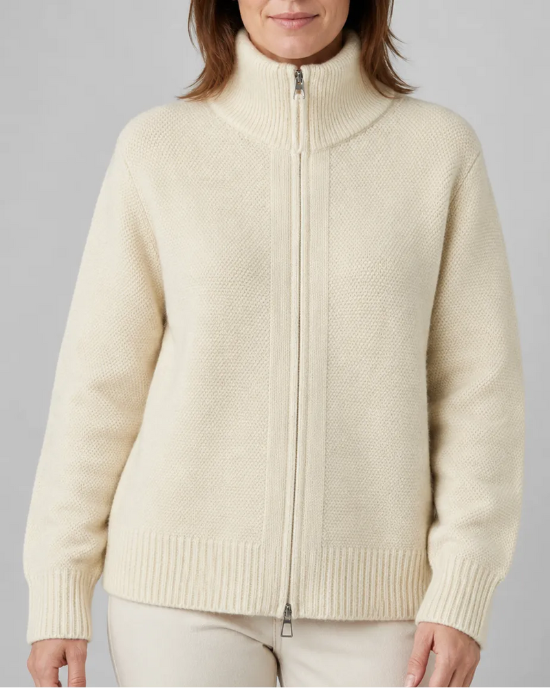 Knit Cardigan with Stand Collar and Zip Front