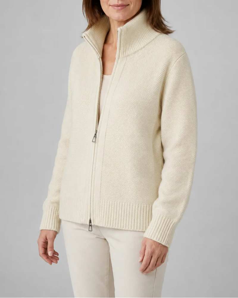 Knit Cardigan with Stand Collar and Zip Front