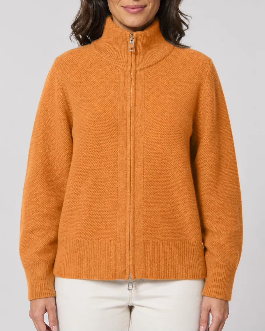 Knit Cardigan with Stand Collar and Zip Front