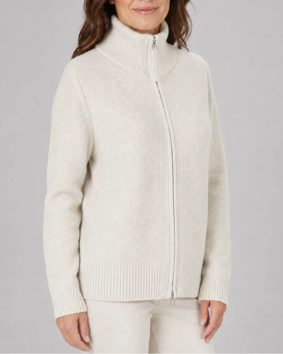 Knit Cardigan with Stand Collar and Zip Front