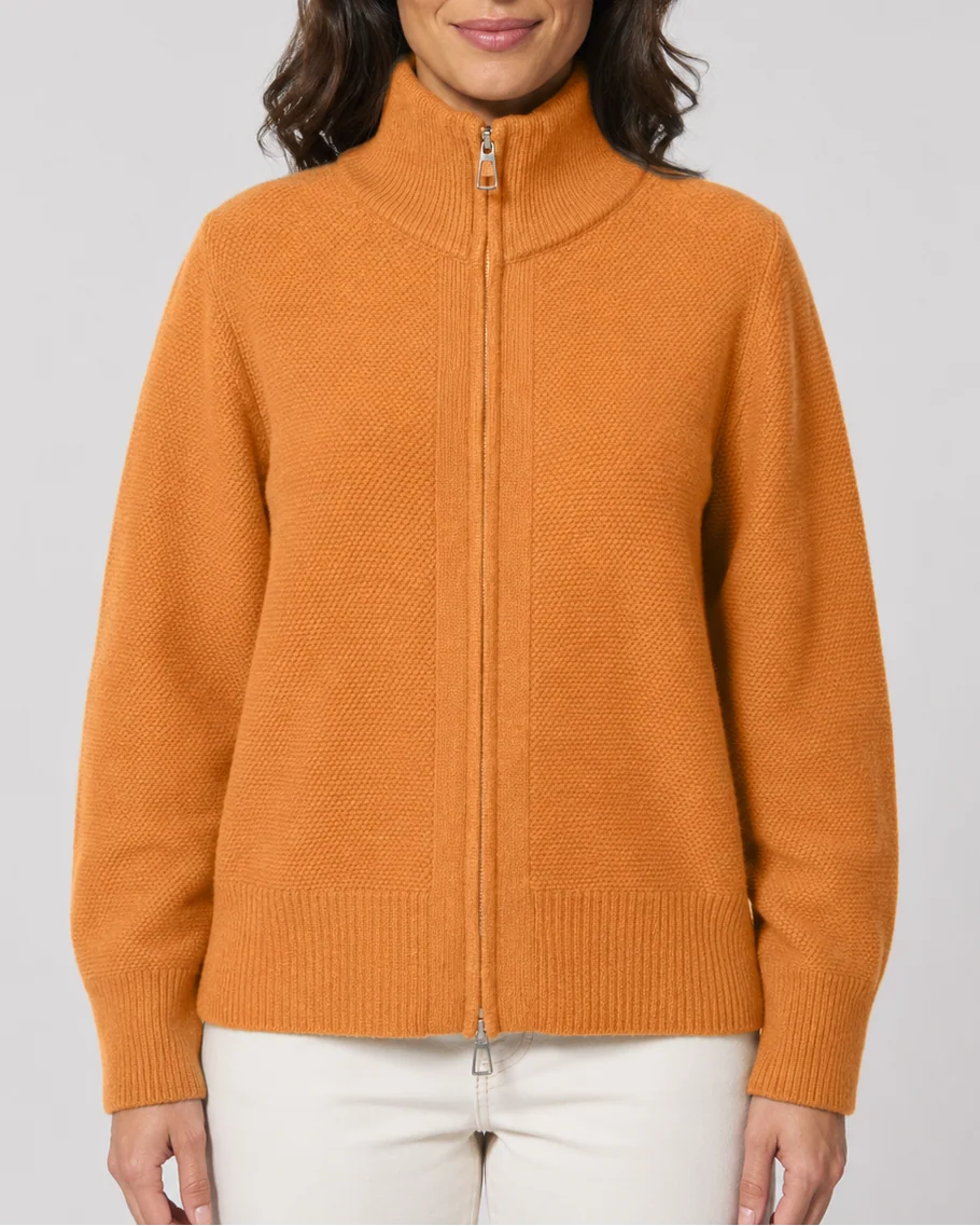 Knit Cardigan with Stand Collar and Zip Front