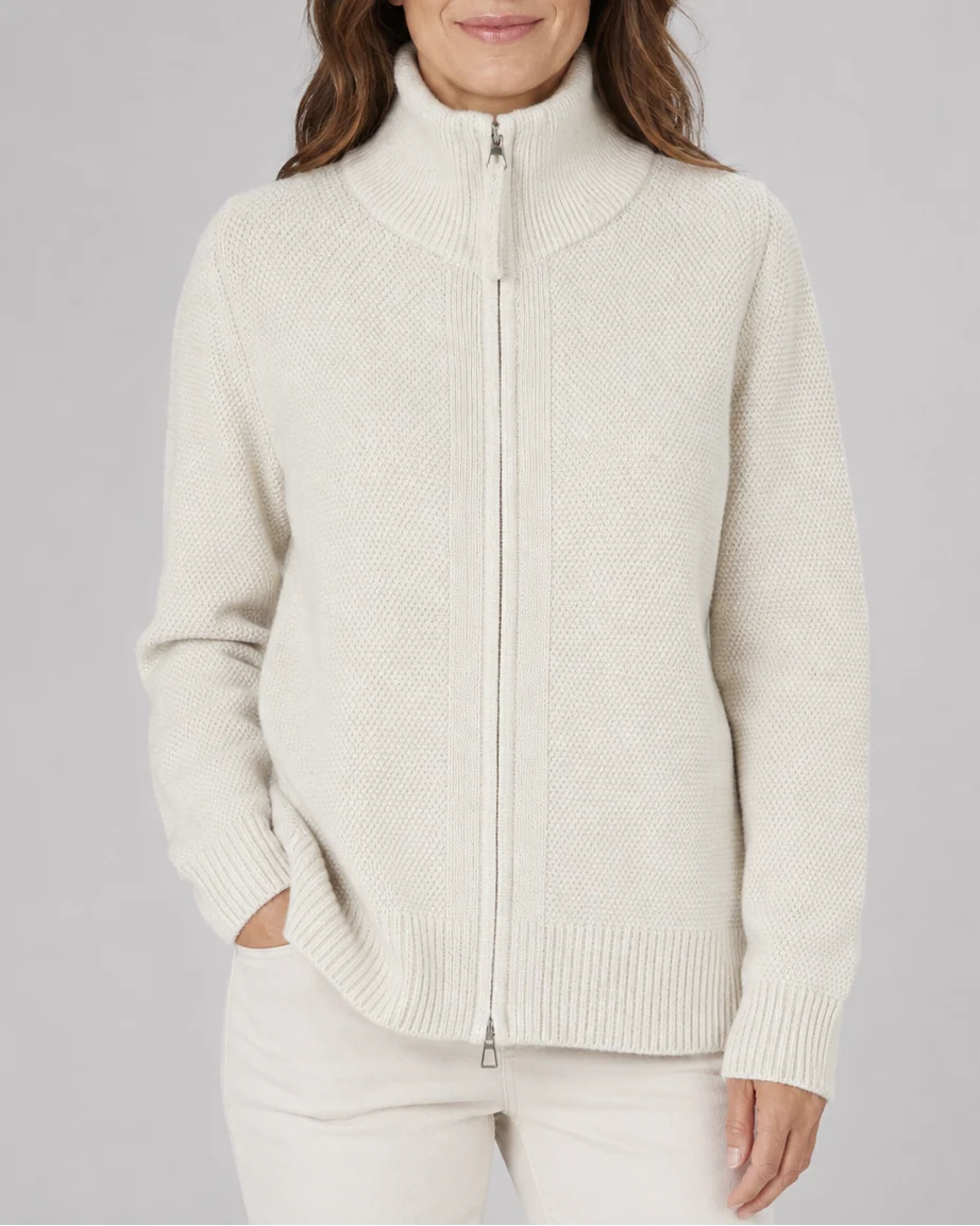 Knit Cardigan with Stand Collar and Zip Front