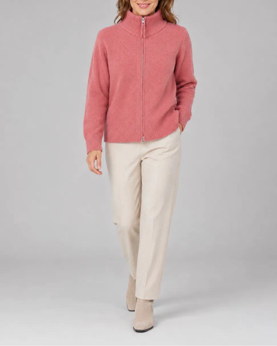 Knit Cardigan with Stand Collar and Zip Front