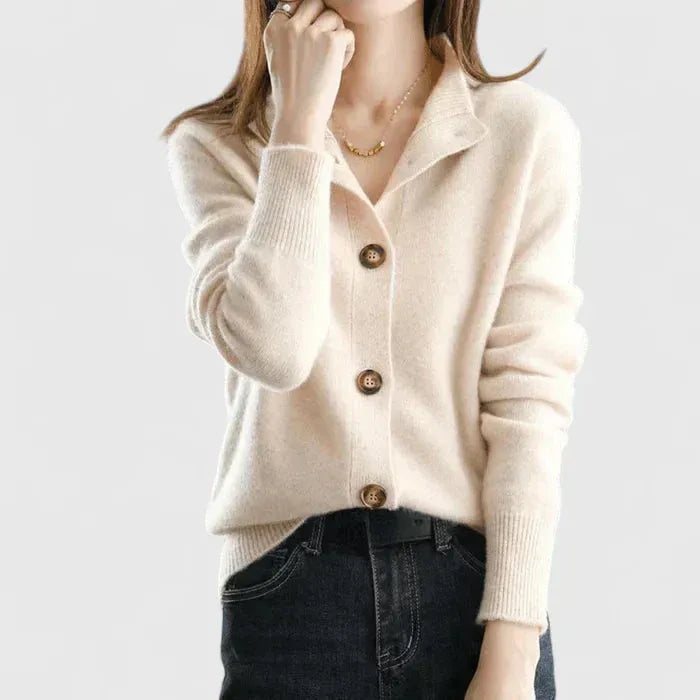 Knit Relaxed Cardigan with Button Front and Collar