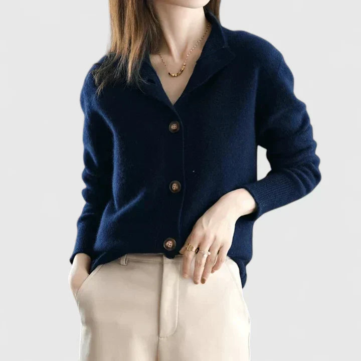 Knit Relaxed Cardigan with Button Front and Collar