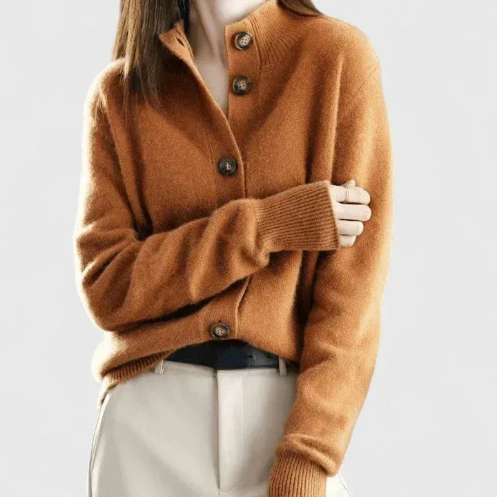 Knit Relaxed Cardigan with Button Front and Collar