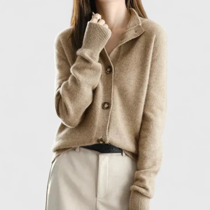 Knit Relaxed Cardigan with Button Front and Collar