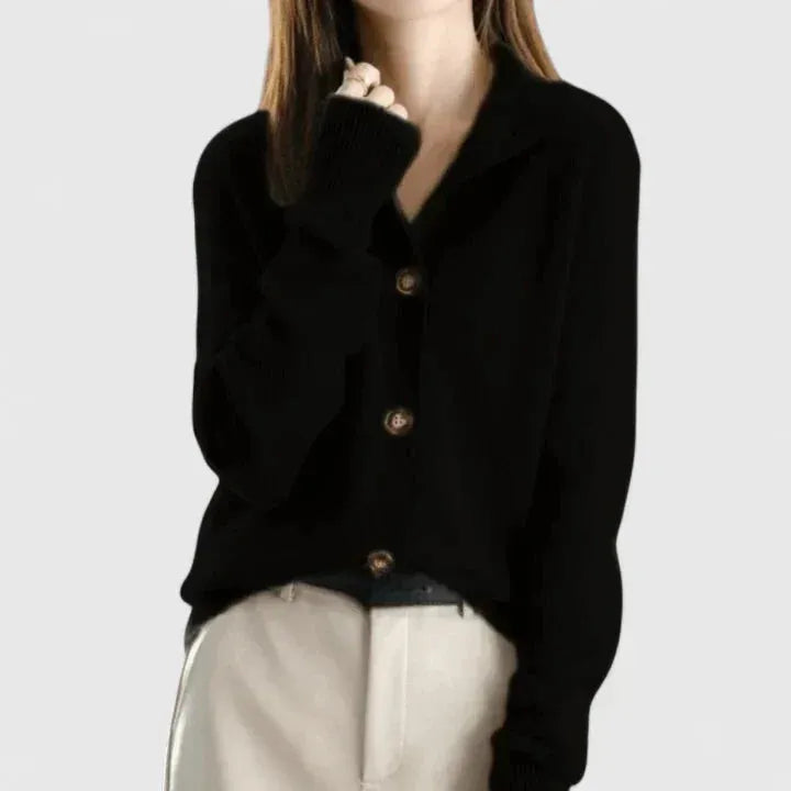 Knit Relaxed Cardigan with Button Front and Collar