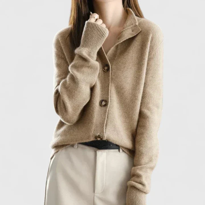 Knit Relaxed Cardigan with Button Front and Collar