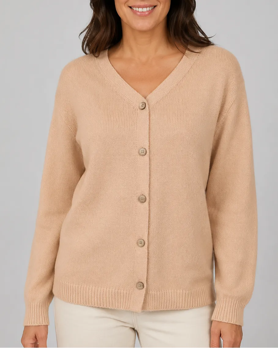 Knit Relaxed Cardigan with V-Neck and Button Front