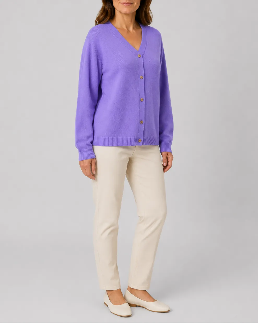 Knit Relaxed Cardigan with V-Neck and Button Front
