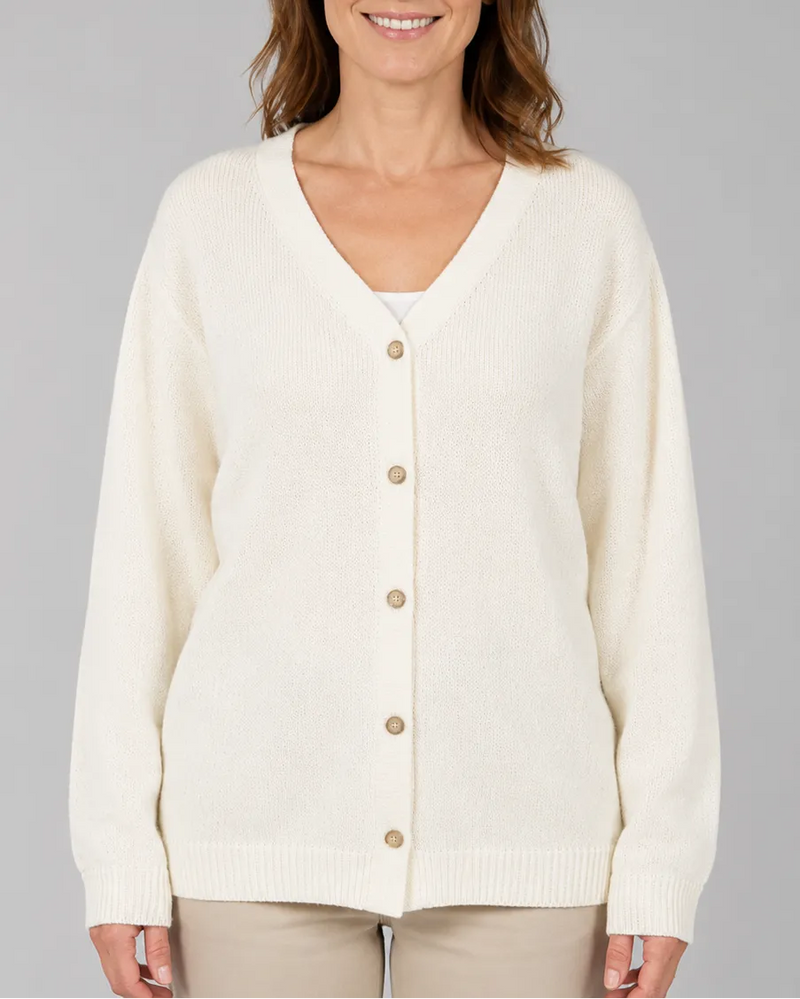 Knit Relaxed Cardigan with V-Neck and Button Front