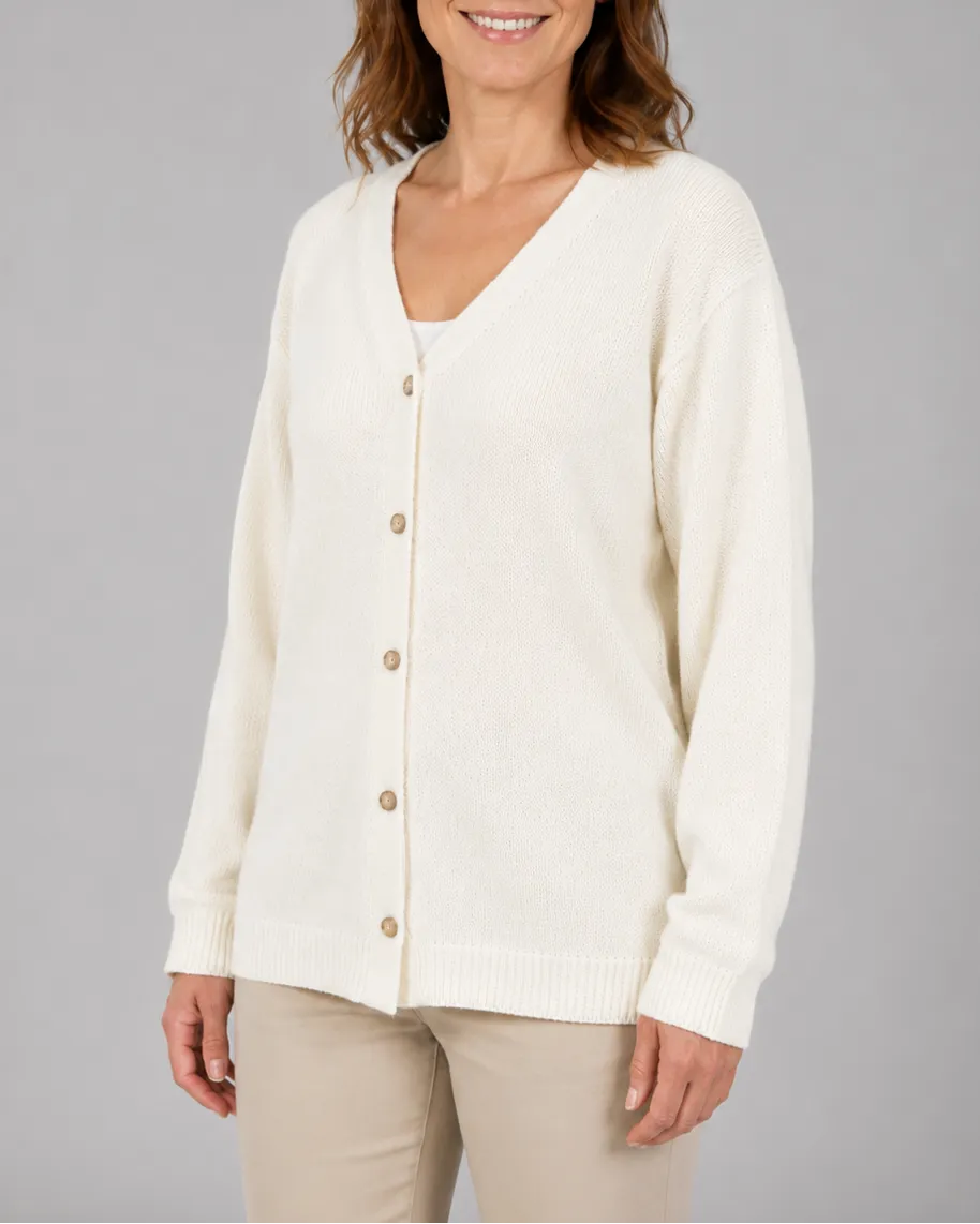 Knit Relaxed Cardigan with V-Neck and Button Front