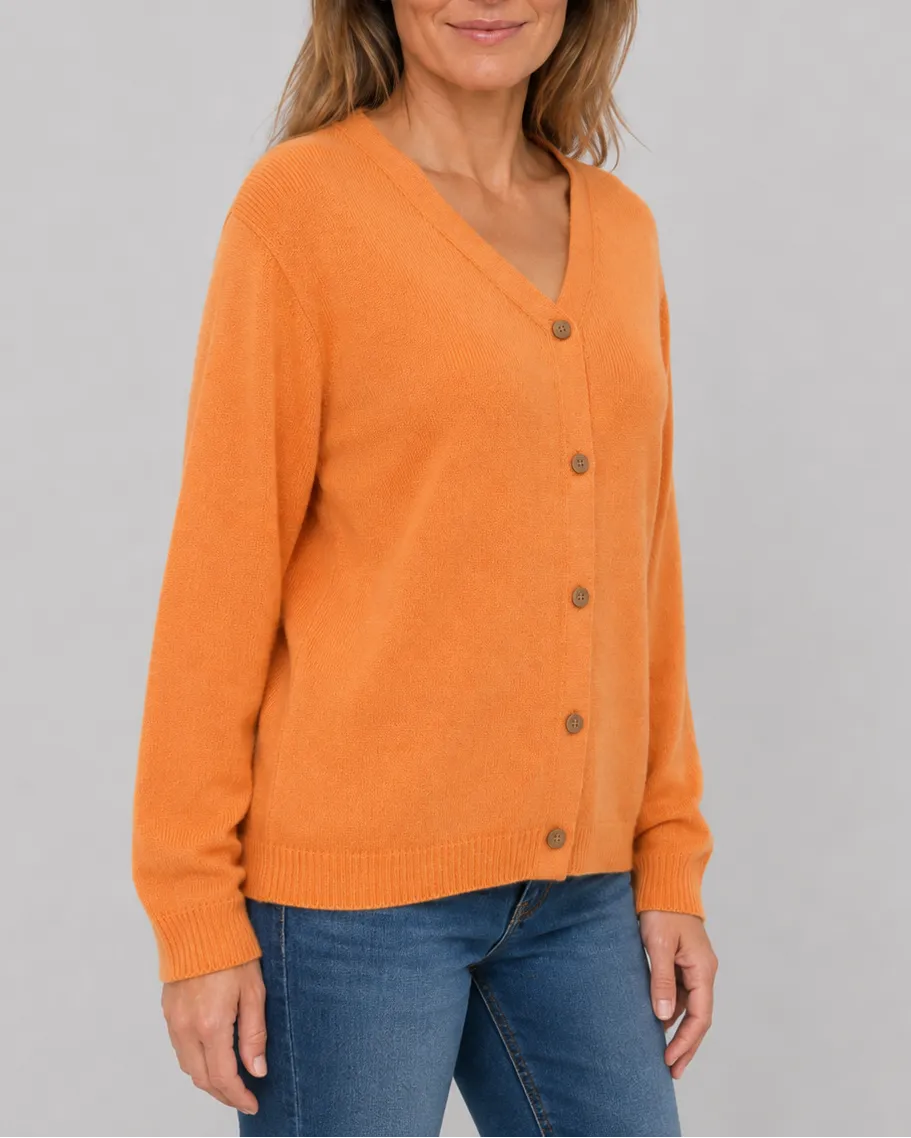 Knit Relaxed Cardigan with V-Neck and Button Front