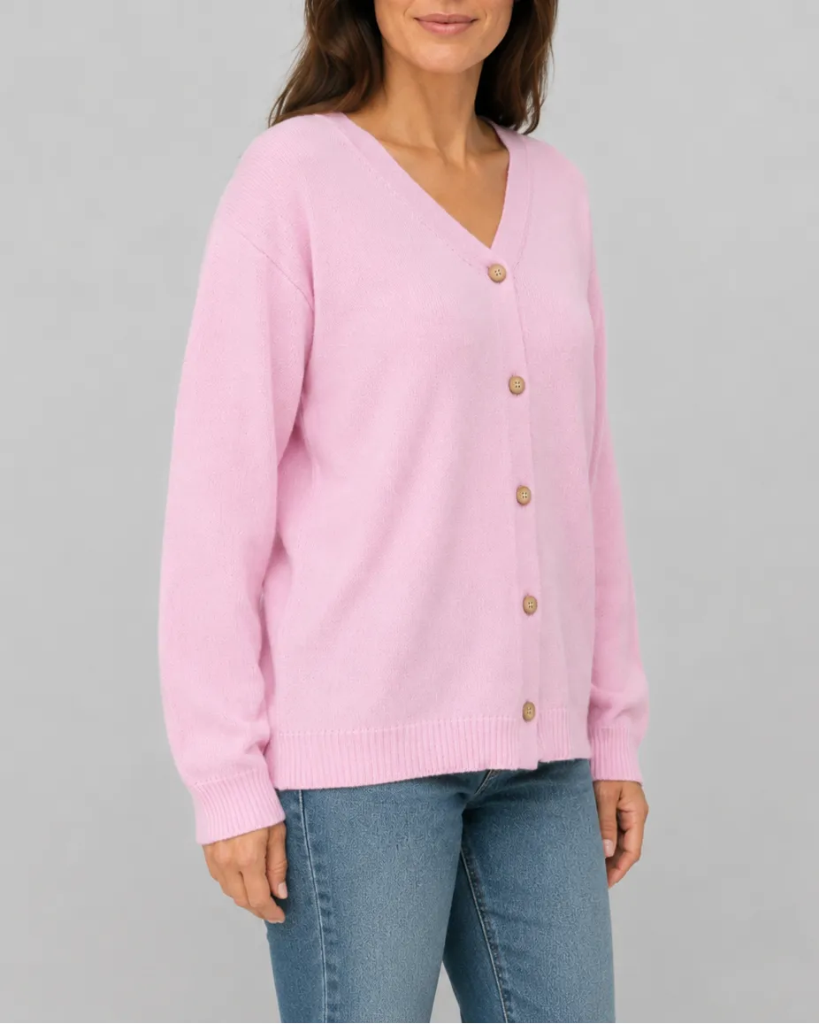 Knit Relaxed Cardigan with V-Neck and Button Front