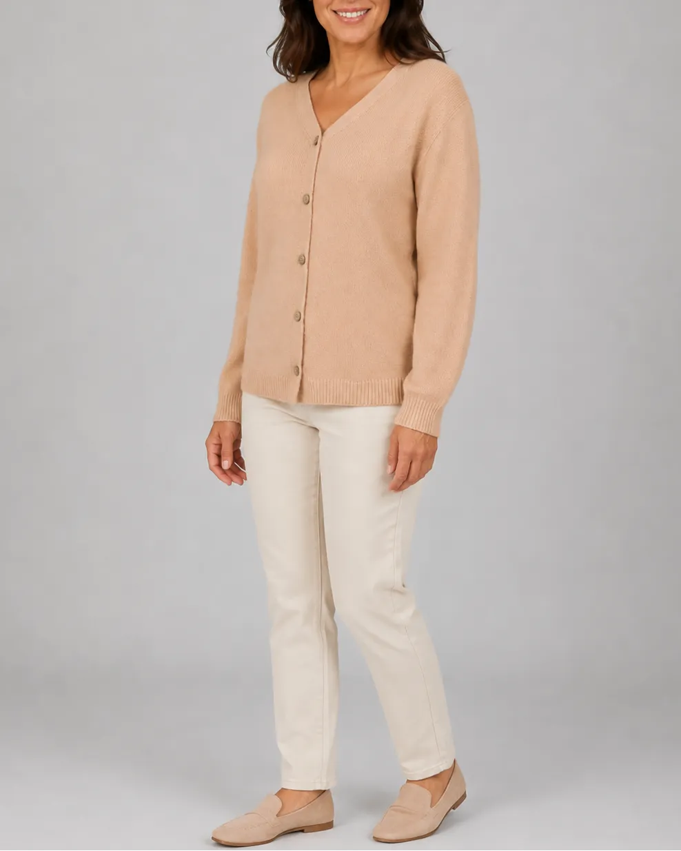 Knit Relaxed Cardigan with V-Neck and Button Front