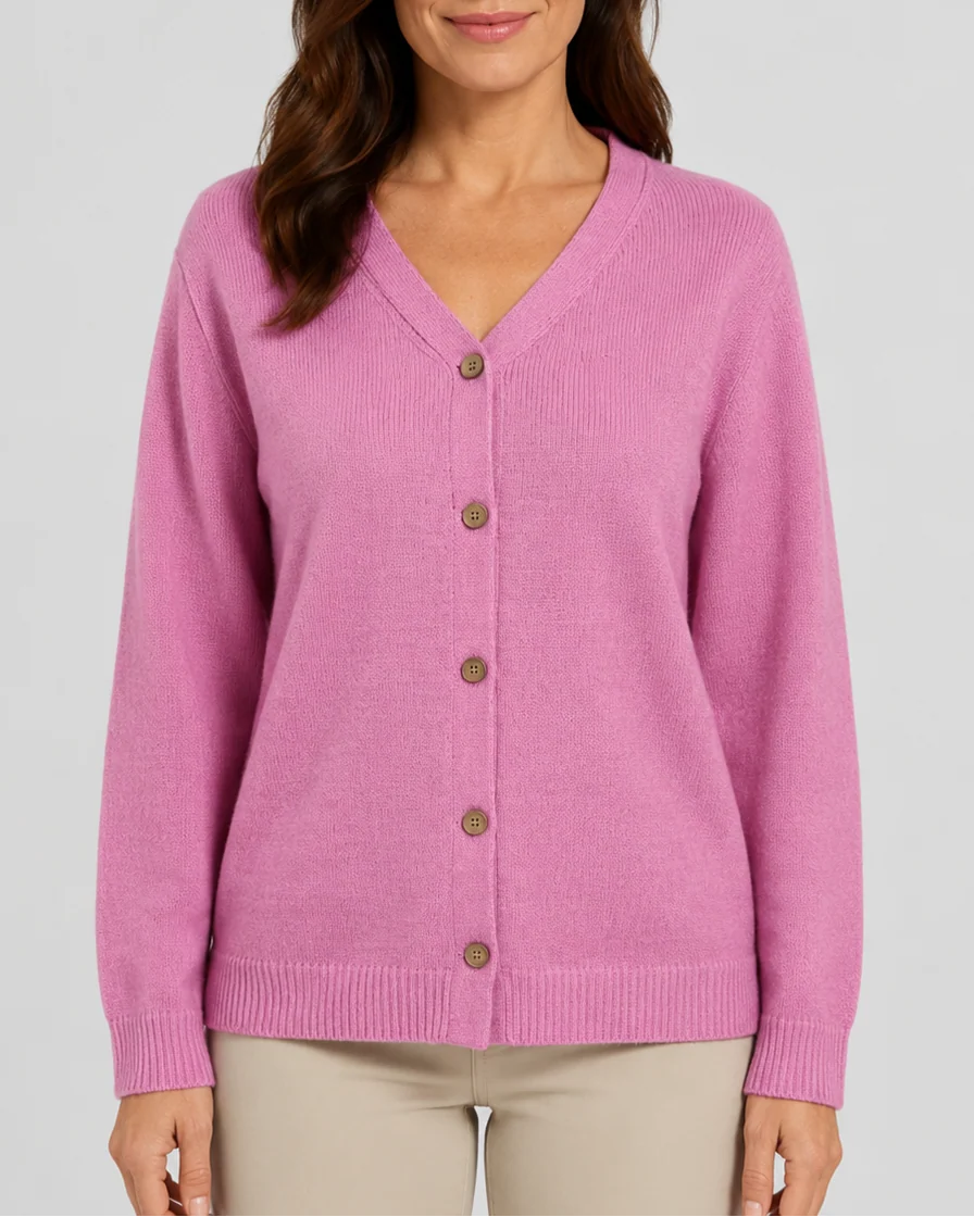 Knit Relaxed Cardigan with V-Neck and Button Front