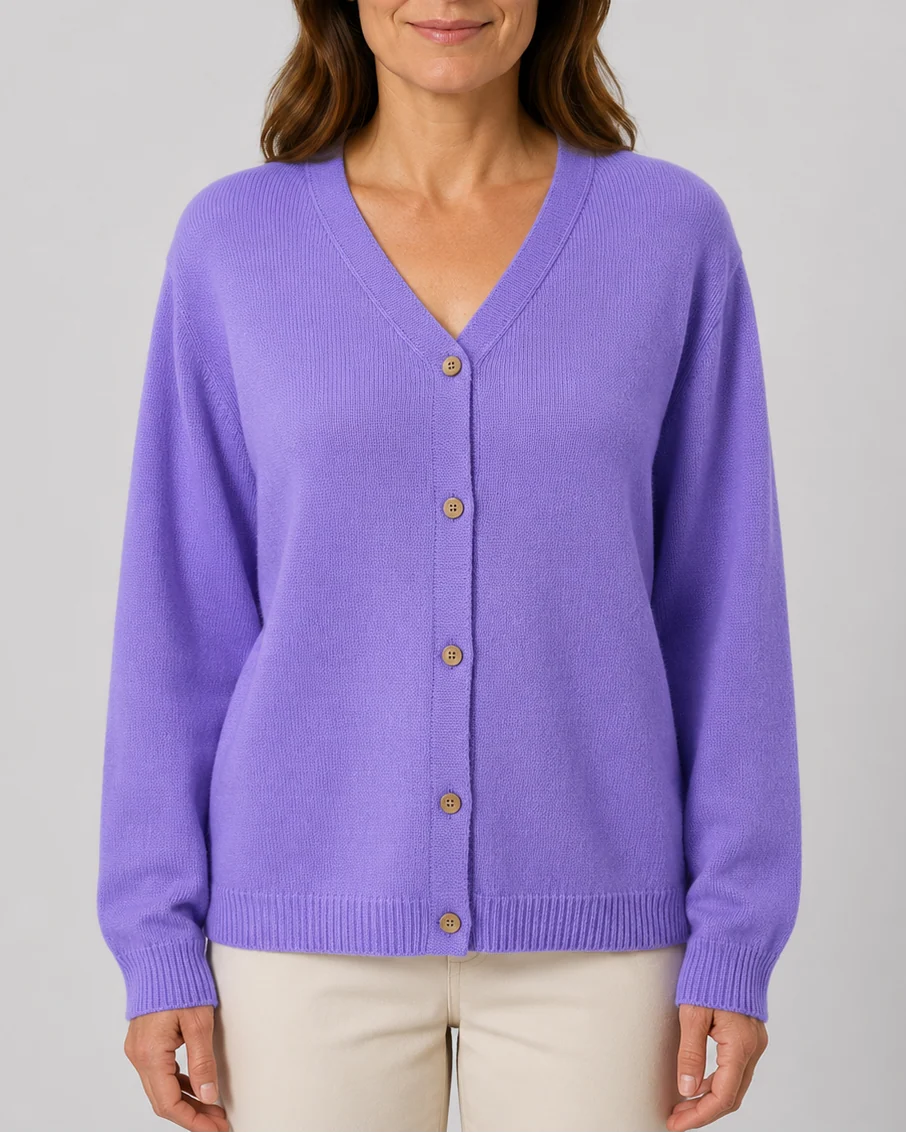 Knit Relaxed Cardigan with V-Neck and Button Front