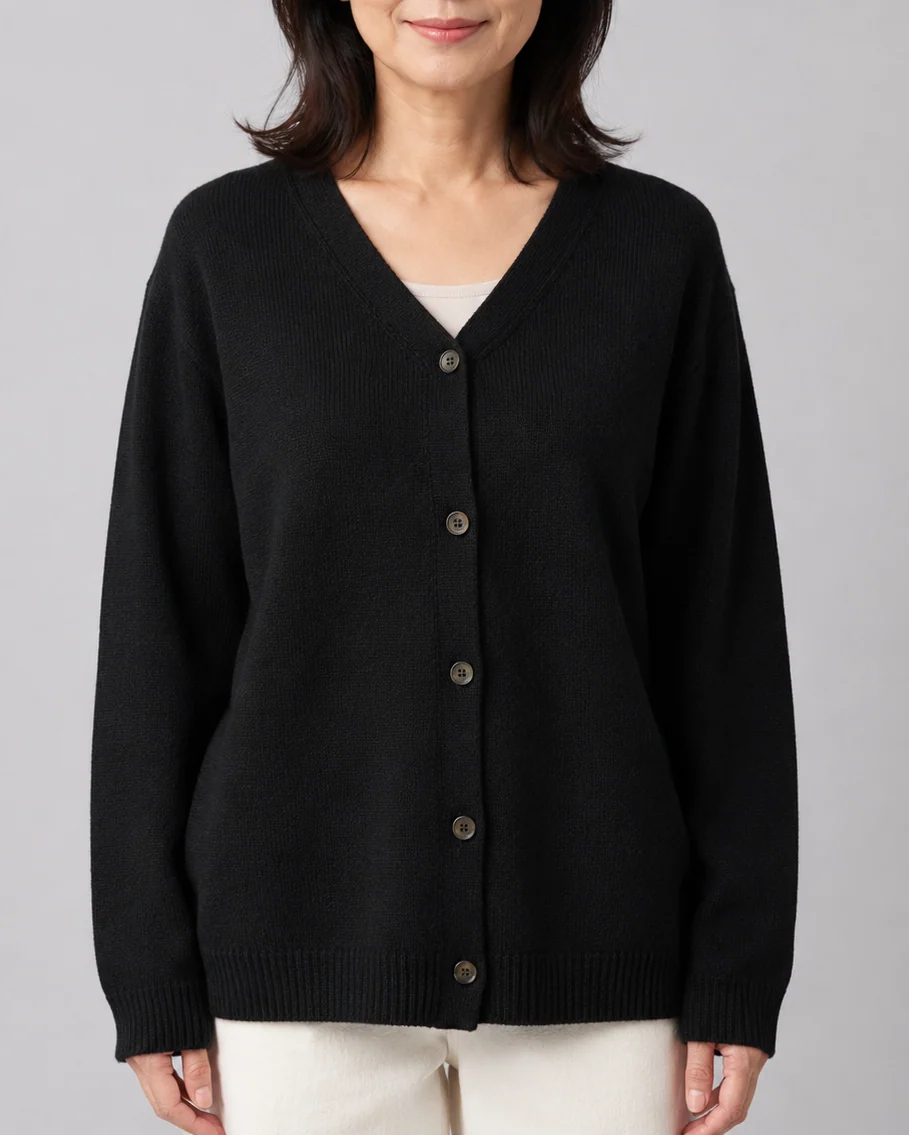 Knit Relaxed Cardigan with V-Neck and Button Front