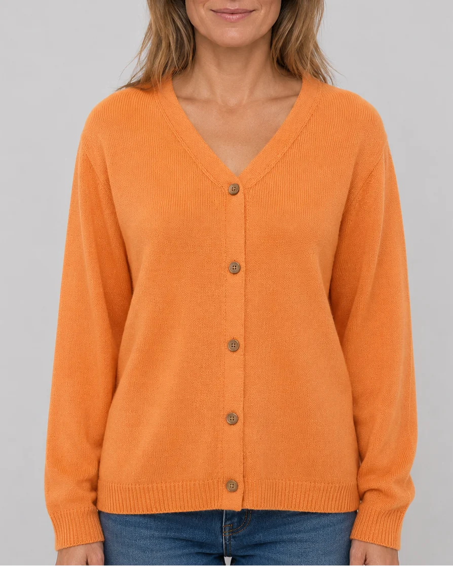 Knit Relaxed Cardigan with V-Neck and Button Front