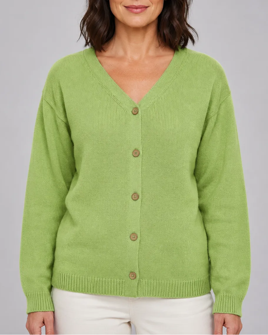 Knit Relaxed Cardigan with V-Neck and Button Front