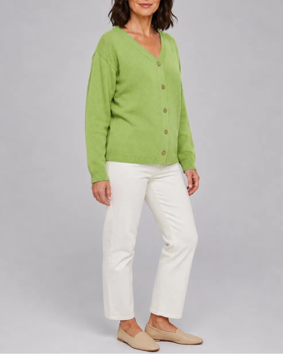 Knit Relaxed Cardigan with V-Neck and Button Front