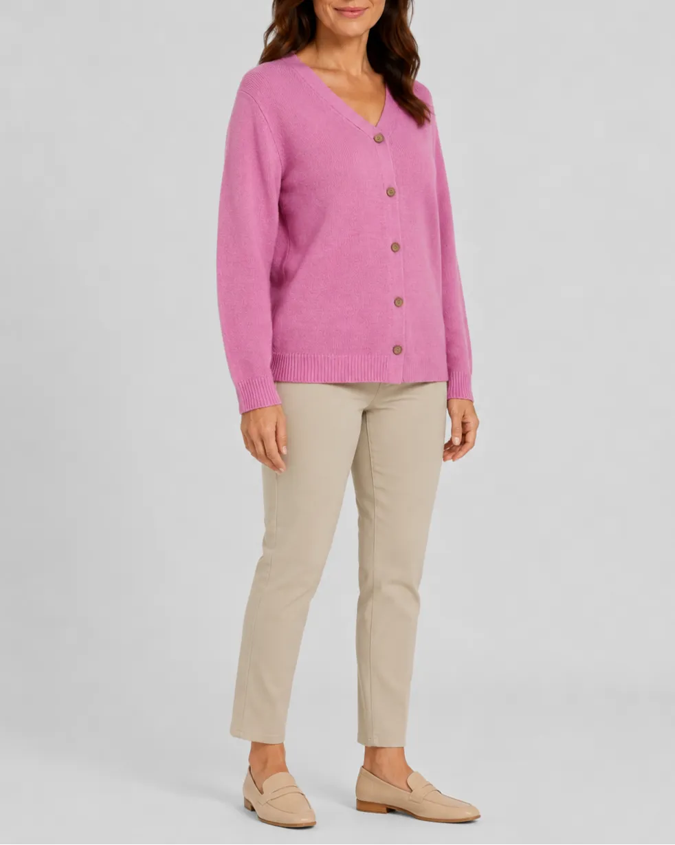 Knit Relaxed Cardigan with V-Neck and Button Front