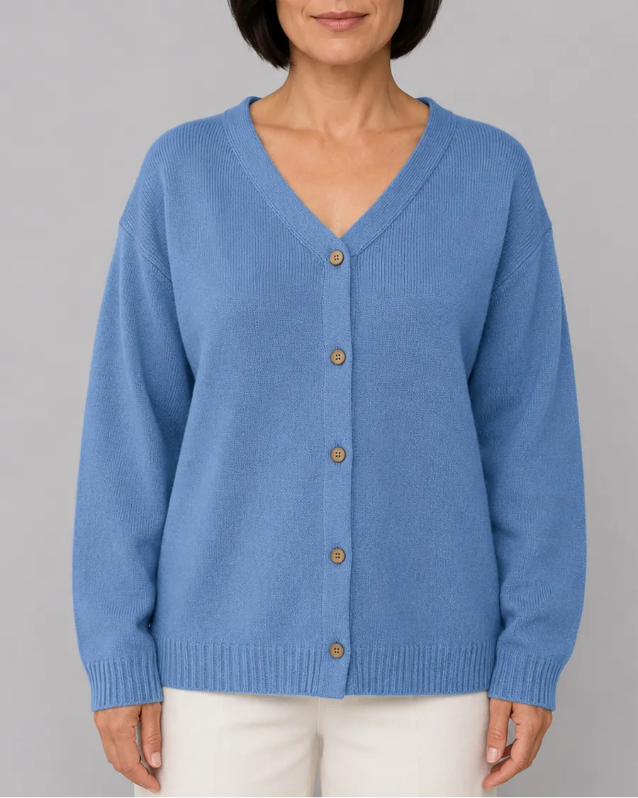 Knit Relaxed Cardigan with V-Neck and Button Front