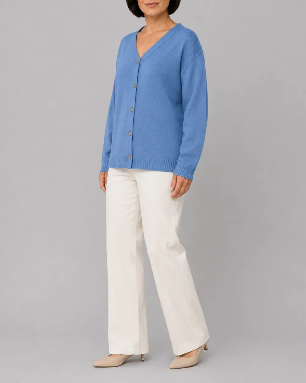 Knit Relaxed Cardigan with V-Neck and Button Front