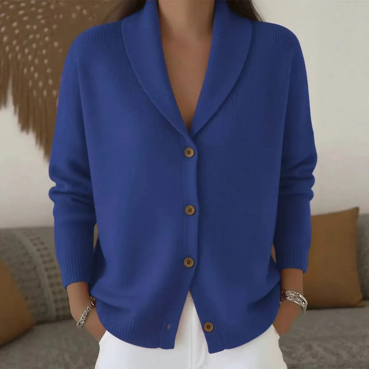 Knit Turn-Down Collar Button Front Cardigan Sweater