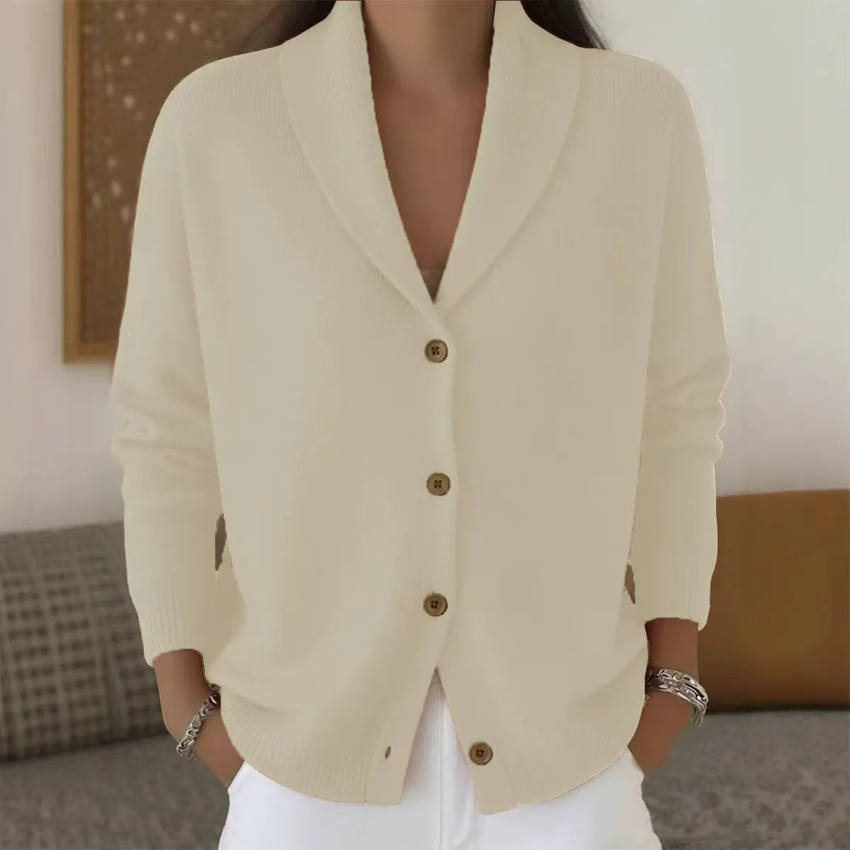 Knit Turn-Down Collar Button Front Cardigan Sweater