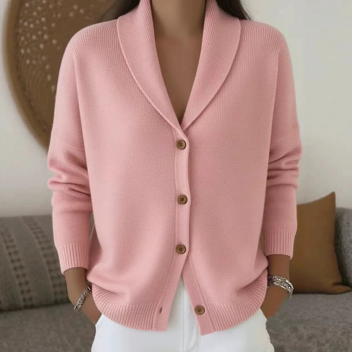 Knit Turn-Down Collar Button Front Cardigan Sweater