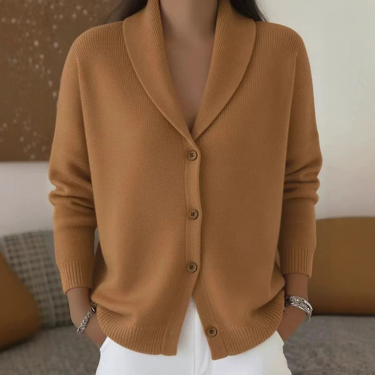 Knit Turn-Down Collar Button Front Cardigan Sweater