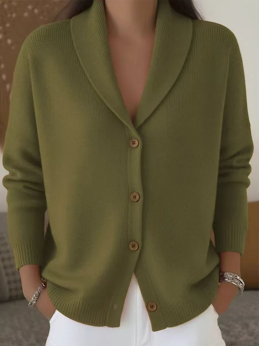 Knit Turn-Down Collar Button Front Cardigan Sweater