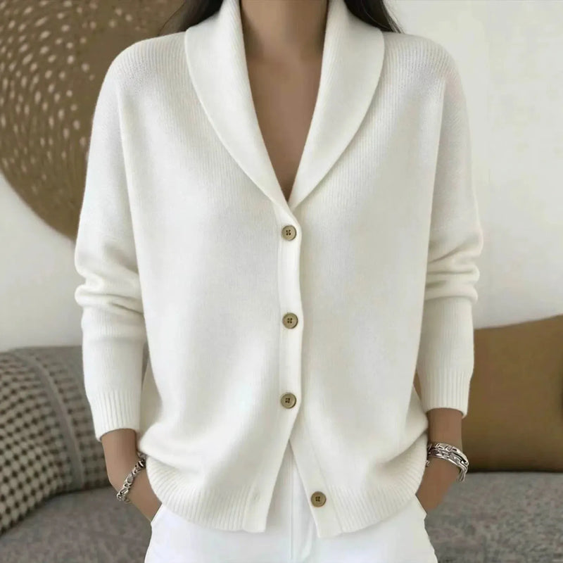 Knit Turn-Down Collar Button Front Cardigan Sweater