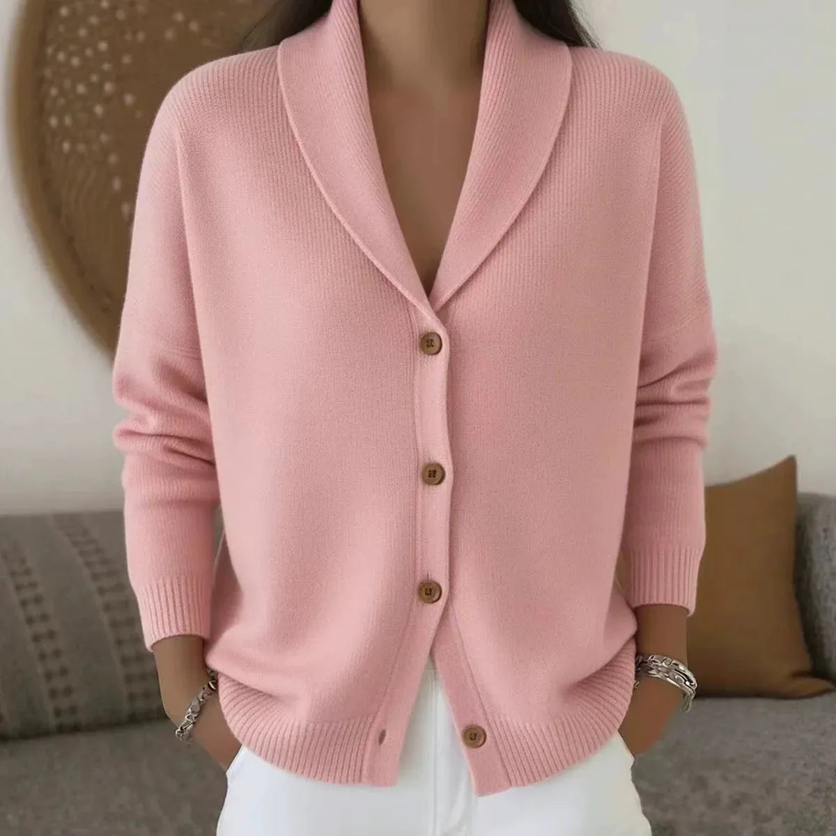 Knit Turn-Down Collar Button Front Cardigan Sweater