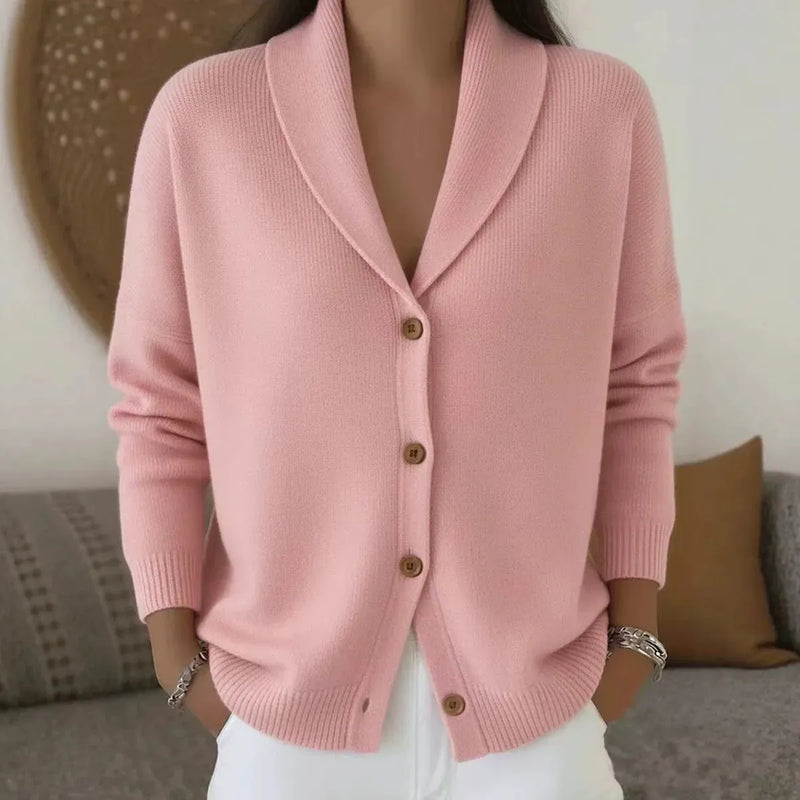Knit Turn-Down Collar Button Front Cardigan Sweater