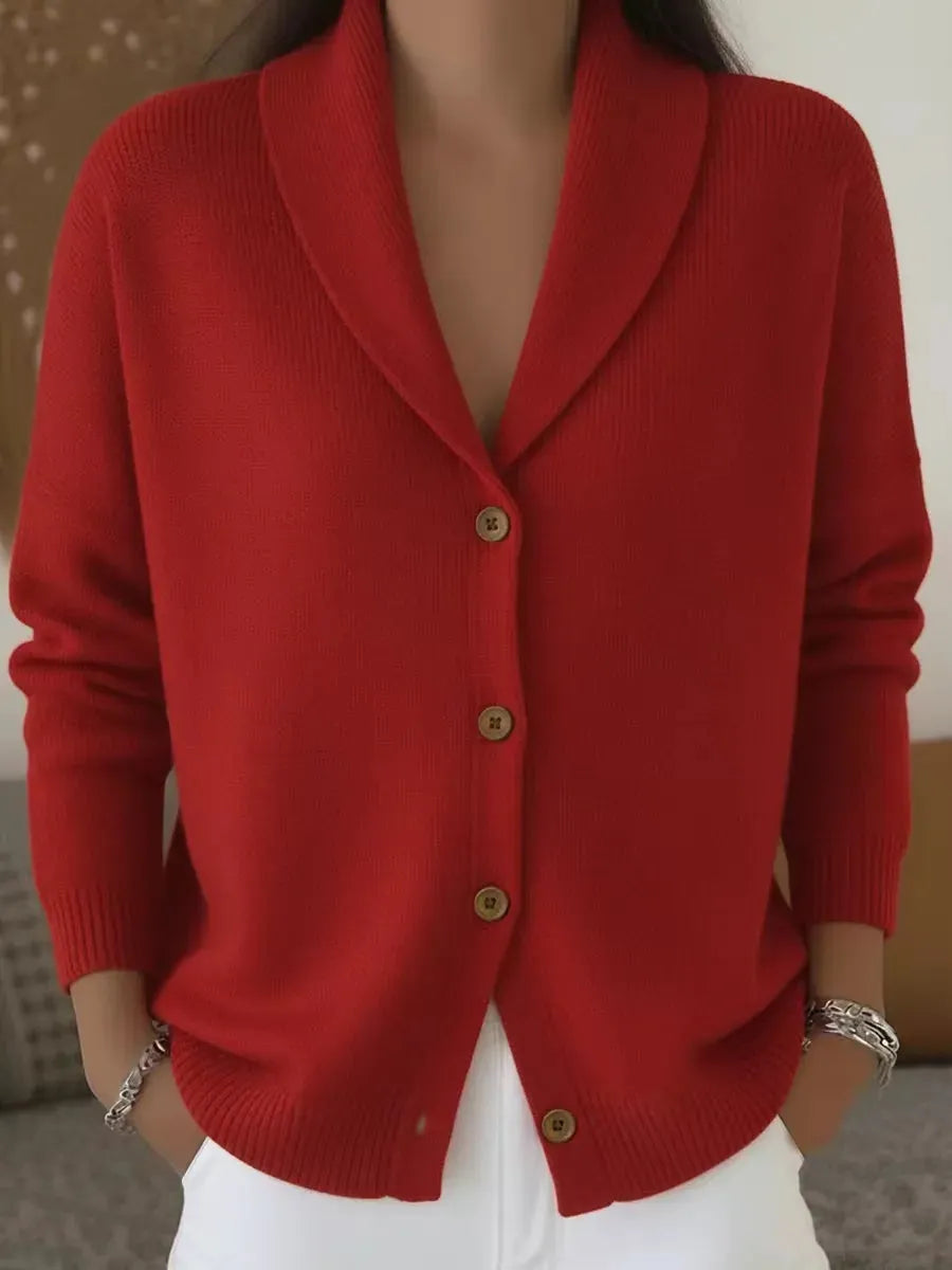 Knit Turn-Down Collar Button Front Cardigan Sweater