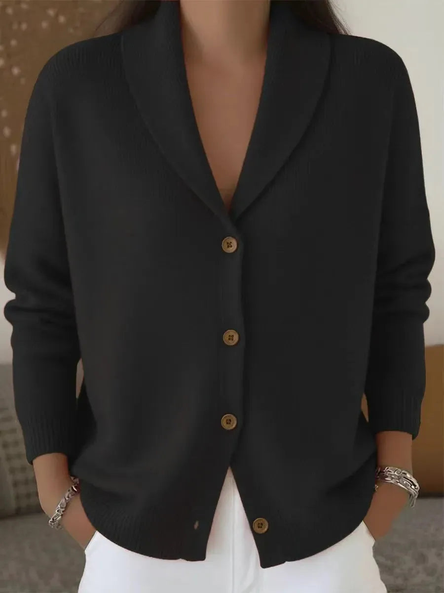 Knit Turn-Down Collar Button Front Cardigan Sweater