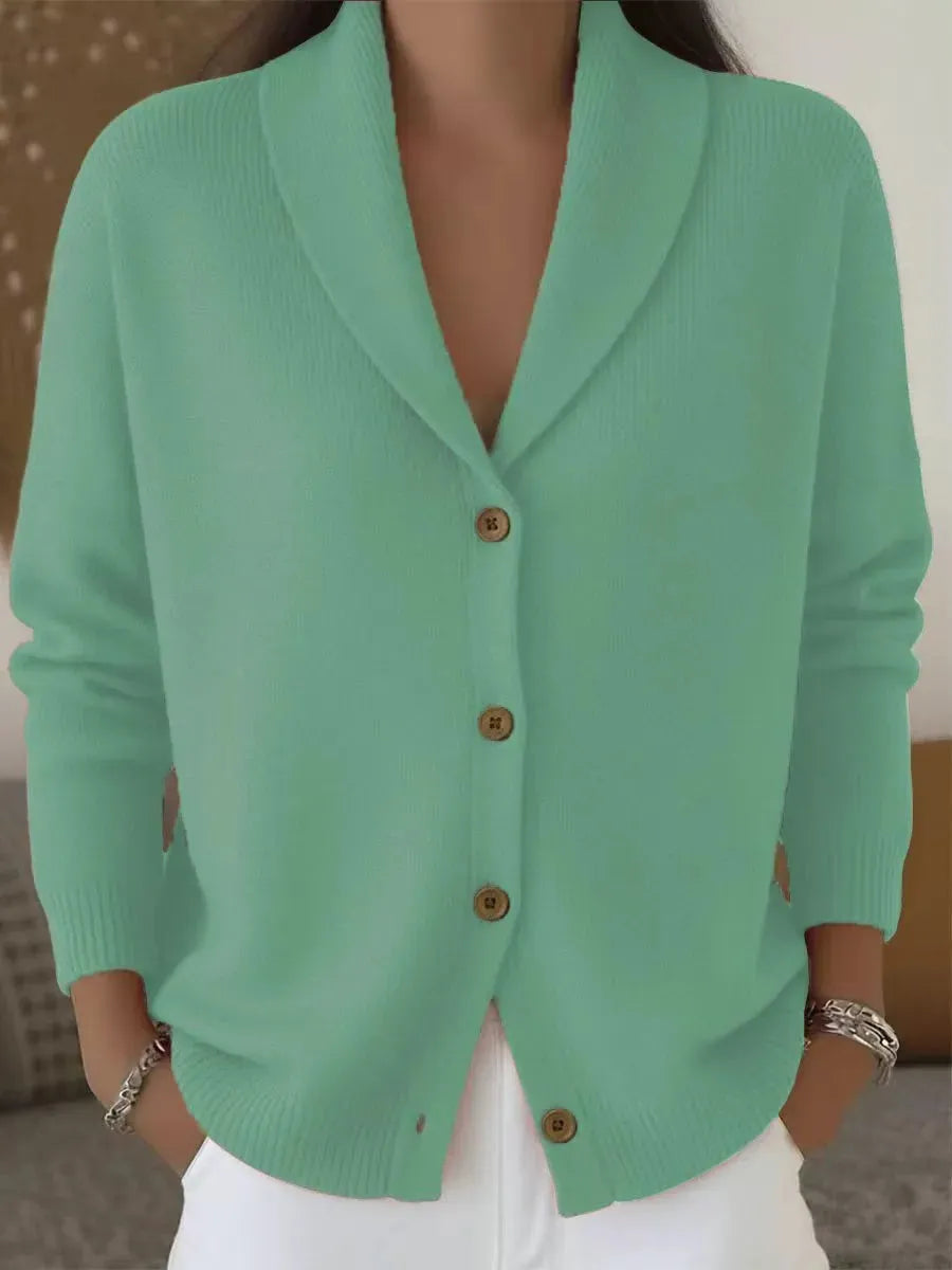 Knit Turn-Down Collar Button Front Cardigan Sweater