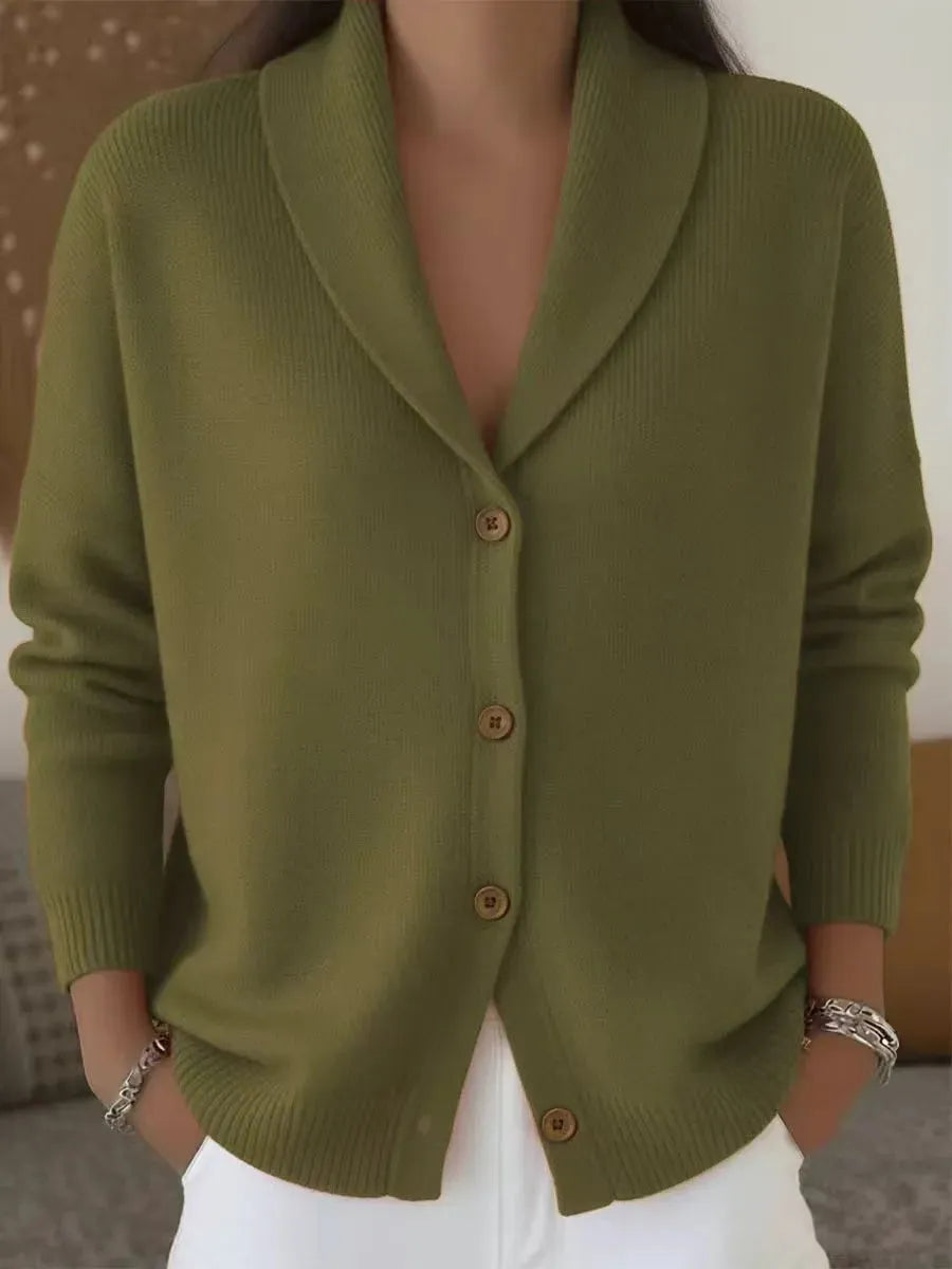 Knit Turn-Down Collar Button Front Cardigan Sweater